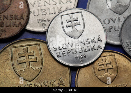 Coins of Slovakia. Coat of arms of Slovakia depicted on Slovak koruna coins. Stock Photo