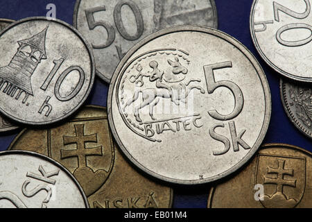 Coins of Slovakia. Celtic coin of Biatec from the 1st century B.C. depicted on the Slovak five koruna coin. Stock Photo