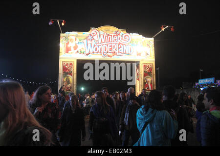 London UK -  22 November 2014.  Londoners turned in droves to the annual winter wonderland amusements park on its first weekend. The family friendly park at Hyde Park opened on 21 December and runs untill 4 January 2015. Photo: David Mbiyu/ Alamy Live News Stock Photo