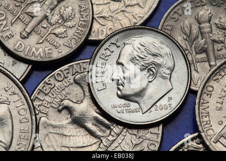 Coins of USA. Franklin D. Roosevelt depicted on the US dime coin. Stock Photo