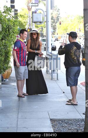 Nicole Sherzinger leaves Ebaldi restaurant in Beverly Hills in beautiful fashion  Featuring: Nicole Scherzinger Where: Los Angeles, California, United States When: 20 May 2014 Stock Photo