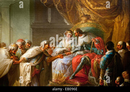 The Catholic Monarchs of Spain receiving the embassy of the king of Fez ( Morocco ) by Vicente Lopez Portana 1772-1850 Spanish Stock Photo