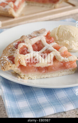 Strawberry and apple lattice pie with ice cream Stock Photo
