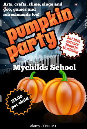 School childrens Halloween Pumpkin Party Flier invite invitation illustration Stock Photo