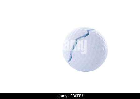 cracked white golf ball, isolated on white Stock Photo