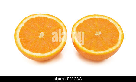 Fresh orange sliced in half, isolated on a white background Stock Photo