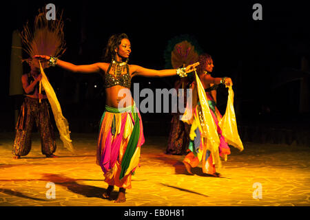 Sega dancers dancing a traditional Sega dance, Mauritius Stock Photo