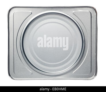 Top view of a tin box with round lid isolated on white background Stock Photo