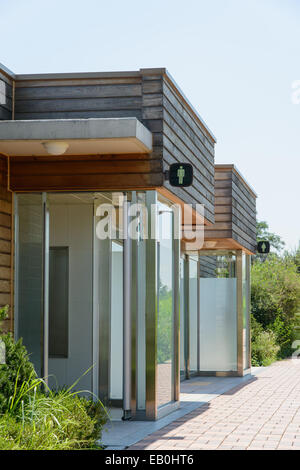 exterior of public restroom in a park Stock Photo