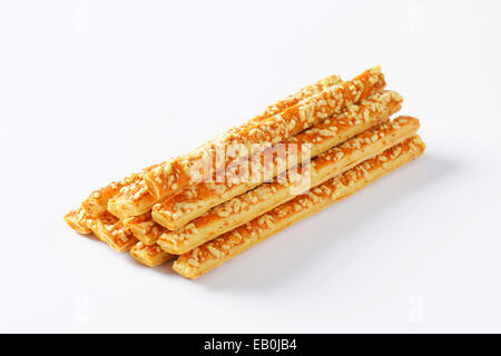 Puff-pastry strips with cheese topping Stock Photo