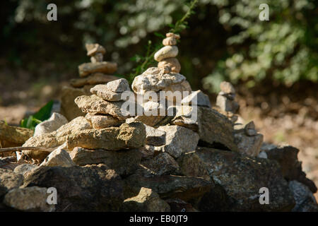 stacked stones near a temple in korea Stock Photo