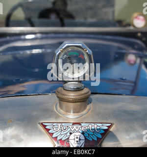 Biggleswade, UK - 29 June 2014: A vintage temperature gauge on a Jowett Type C car (1926) on display at the Shuttleworth Collect Stock Photo