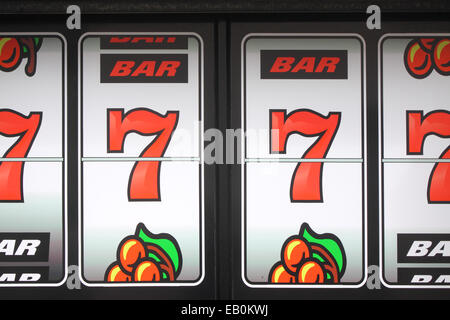 Graphic of a jackpot winning row of 7's on slot machine Stock Photo