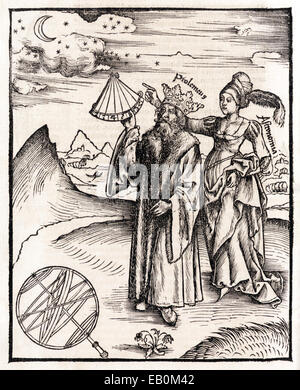 Woodcut portrait of Claudius Ptolemy (90-168AD) & Astronomia the