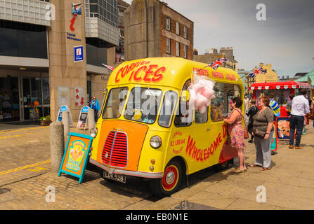 A vintage icecream van on the Barbican Plymouth Devon Stock Photo
