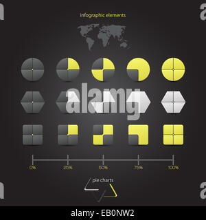 new set of info graphic icons with modern pie charts and world map. vector design elements Stock Photo