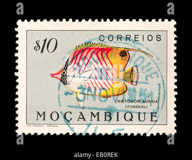 Postage stamp from Mozambique depicting Auriga Butterflyfish (Chaetodon auriga) Stock Photo