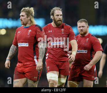 Cardiff, UK. 22nd Nov, 2014. Richard Hubbard, Alun Wyn Jones and Samson Lee of Wales - Autumn Test Series - Wales vs New Zealand - Millennium Stadium - Cardiff - Wales - 22nd November 2014 - Picture Simon Bellis/Sportimage. © csm/Alamy Live News Stock Photo