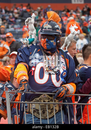 A Denver Broncos fan weers a big hat prior to the start of an NFL football  game between the Denver Broncos and the New York Jets Sunday, Oct. 17,  2010, in Denver. (