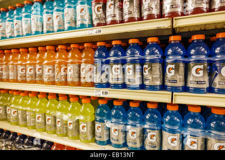 Daytona Beach Florida,Winn grocery store,supermarket,interior inside,product products display sale,shelf shelves shelving,bottles,sports drink drinks Stock Photo