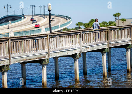 Daytona Beach Florida,Broadway Bridge,Halifax River water,traffic,water,Intracoastal visitors travel traveling tour tourist tourism landmark landmarks Stock Photo