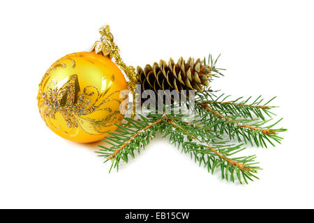 christmas ball and cone tree isolated on the background Stock Photo