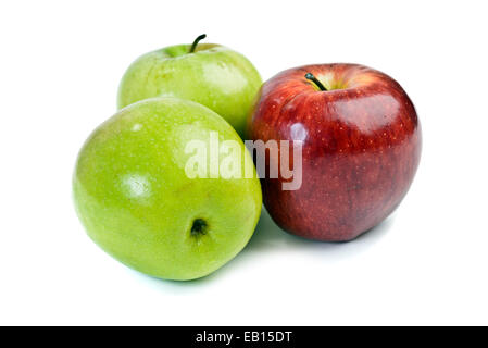 Red and green apples on white Stock Photo