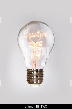 Creative concept in a filament lightbulb. Stock Photo