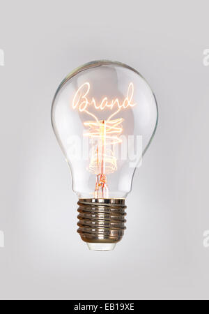 Brand concept in a filament lightbulb. Stock Photo