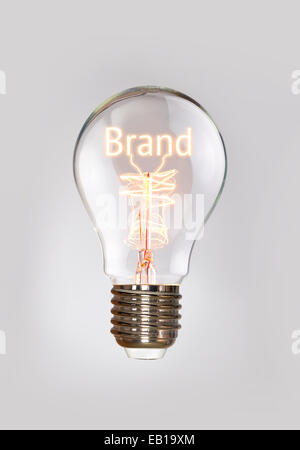 Brand concept in a filament lightbulb. Stock Photo