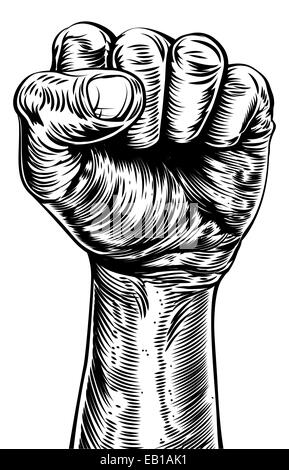 An original illustration of a a fist in a vintage style like on a propaganda poster or similar Stock Photo