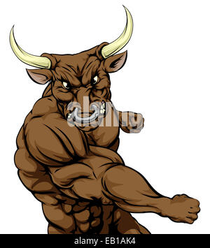 A mean tough bull animal sports mascot punching at viewer Stock Photo
