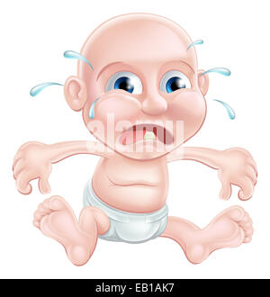 An unhappy crying teething cartoon baby Stock Photo