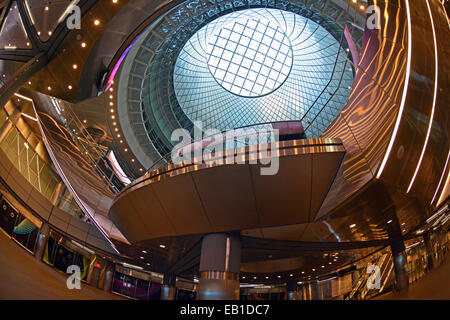 A fisheye lens view of the new Fulton Street subway station in Lower Manhattan, New York City Stock Photo