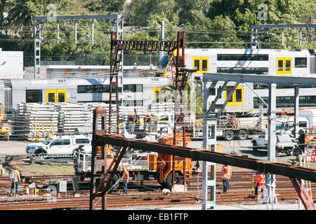 Sydney's central station and railway approach with maintenance activities underway Stock Photo