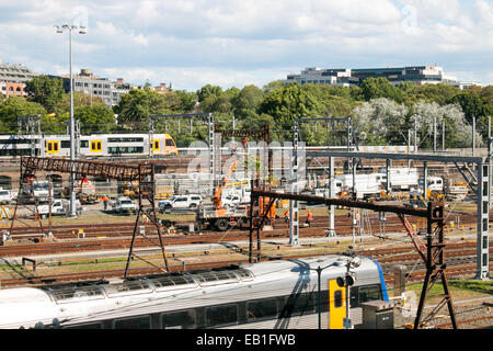 Sydney's central station and railway approach with maintenance activities underway on the tracks Stock Photo