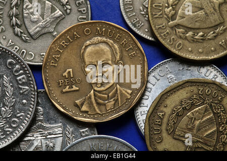 Coins of Cuba. Cuban national hero Jose Marti depicted in the Cuban one peso coin. Stock Photo