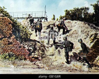 The contemporary colorized German propaganda photo shows a German machine gun unit during the Battle of the Somme 1916. Photo: Neumann Archive - NO WIRE SERVICE Stock Photo