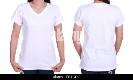 blank t-shiet set (front, back) with female isolated on white ...