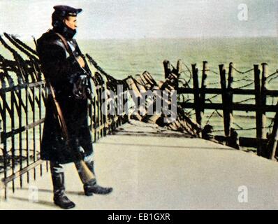 The contemporary colorized German propaganda photo shows a German oldier on guard on Heligoland, date unknown (1914-1918). Photo: Neumann Archive - NO WIRE SERVICE – Stock Photo