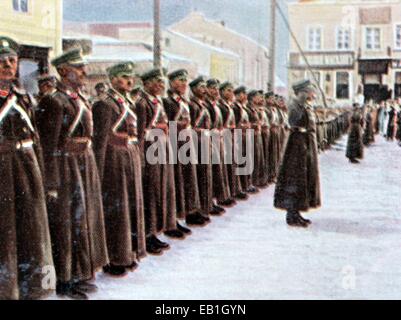 The contemporary colorized German propaganda photo shows a line-up of a Polish Legion, date and location unknown (1914-1918). Photo: Neumann Archive - NO WIRE SERVICE - Stock Photo