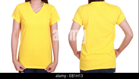 blank t-shiet set (front, back) with female isolated on white background Stock Photo