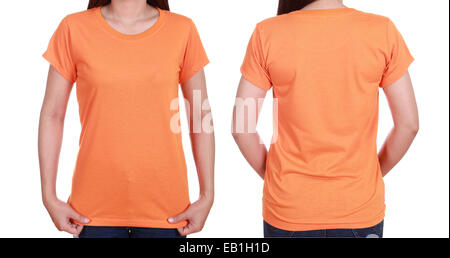 blank t-shiet set (front, back) with female isolated on white background Stock Photo