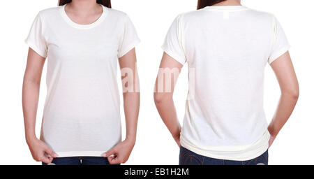 blank t-shiet set (front, back) with female isolate on white background Stock Photo