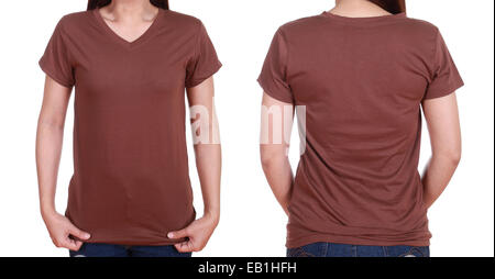 blank t-shiet set (front, back) with female isolate on white background Stock Photo