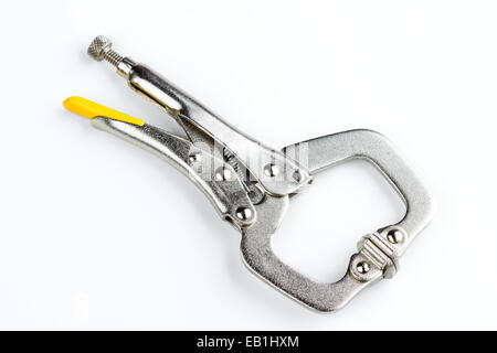 locking C-clamp with swivel pads isolated on white background Stock Photo