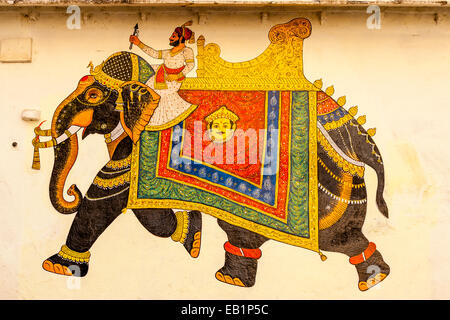 Wall painting Udaipur Rajasthan India Stock Photo - Alamy