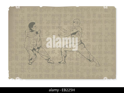 The old illustration, two men are engaged in Kung Fu. Stock Photo