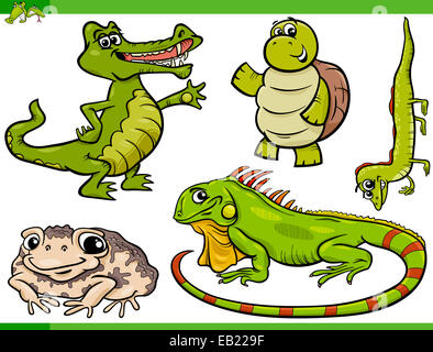 Cartoon Illustration of Funny Reptiles and Amphibians Set Stock Photo