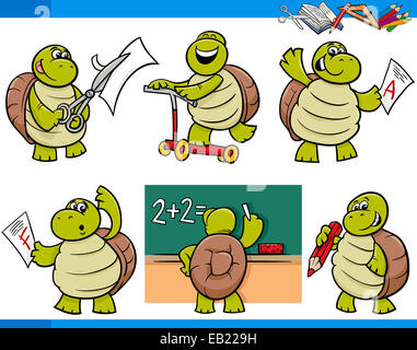 Cartoon Illustration of Turtle Animal Character School Student Set Stock Photo